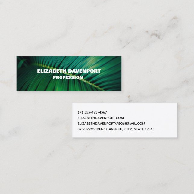 Exotic Tropical Green Leaf Fronds Mini Business Card (Front/Back)