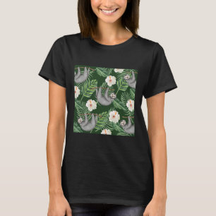 Exotic Tropical Hibiscus Flowers And Hanging Sloth T-Shirt