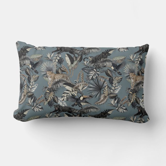 Exotic Tropical Jungle Pattern Panther Leopard Lumbar Cushion (Front)