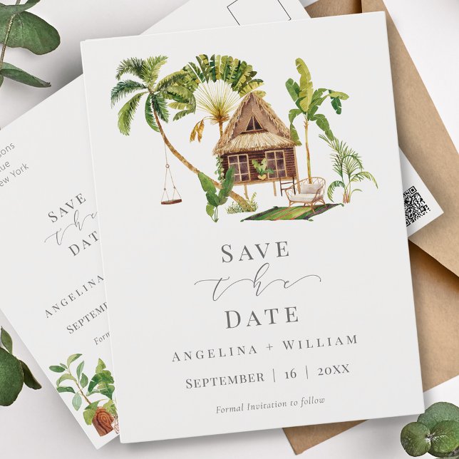 Exotic Tropical Jungle Wedding Save the Date Postcard (Creator Uploaded)