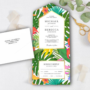 Exotic Tropical Leaves Colourful Garden Wedding All In One Invitation