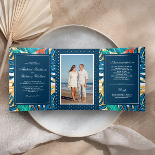 Exotic Tropical Leaves Garden Photo Wedding Tri-Fold Invitation