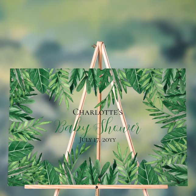 Exotic Tropical Leaves Greenery Baby Shower Acrylic Sign (Neutral)