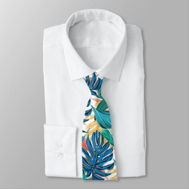 Exotic Tropical Leaves neck tie - Summer (Tied)