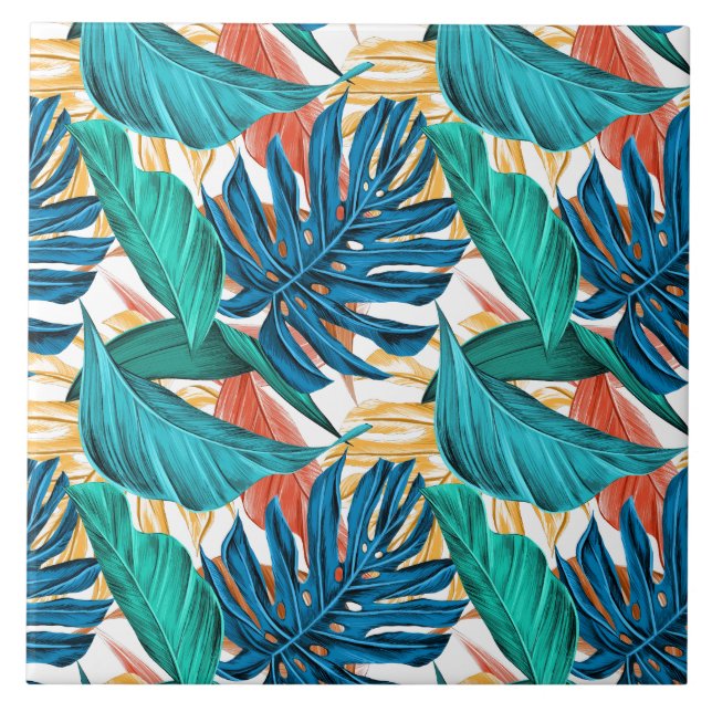 Exotic Tropical Leaves Print  Tile (Front)