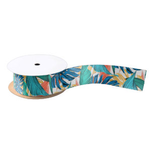 Exotic Tropical Leaves Satin Ribbon