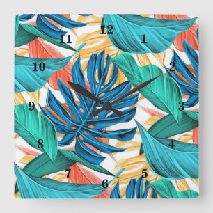 Exotic Tropical Leaves - Square Wall Clock