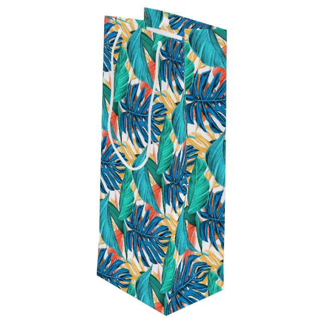 Exotic Tropical Leaves  - Wine Gift Bag (Back Angled)