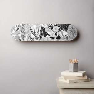  Exotic tropical line illustration. Skateboard
