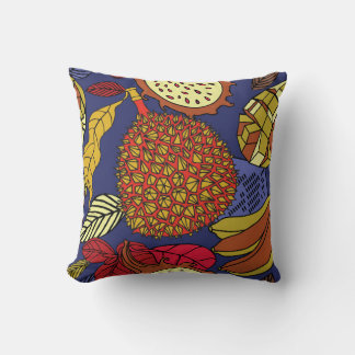 Exotic tropical mix of fruits. Bright floral natur Cushion