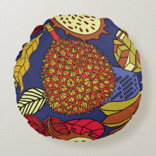 Exotic tropical mix of fruits. Bright floral natur Round Cushion