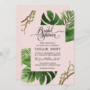 Exotic Tropical Palm Blush Bridal Shower Invitation