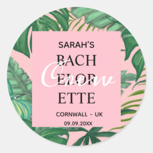 Exotic Tropical Palm Greenery Bachelorette Crew Classic Round Sticker