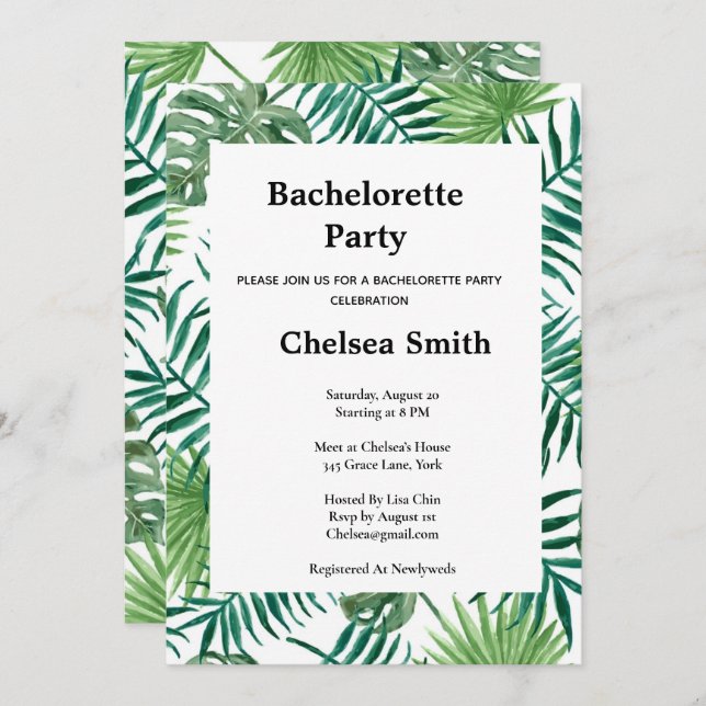 Exotic Tropical Palm Leaves Bachelorette Party  Invitation (Front/Back)