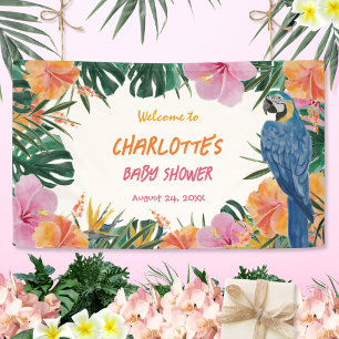 Exotic Tropical Parrot Jungle Baby Shower Backdrop Banner