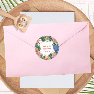 Exotic Tropical Parrot Jungle Baby Shower Classic Round Sticker