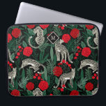 Exotic Tropical Pattern Leopards and Monogram Laptop Sleeve<br><div class="desc">An exotic and unique tropical pattern featuring leopards in the jungle with palms and foliage and red roses over a contrasting black background. Rich vibrant colours of red, black, green and beige make this design pop with style. A diamond shape frame surrounds a monogram that may be personalised with your...</div>