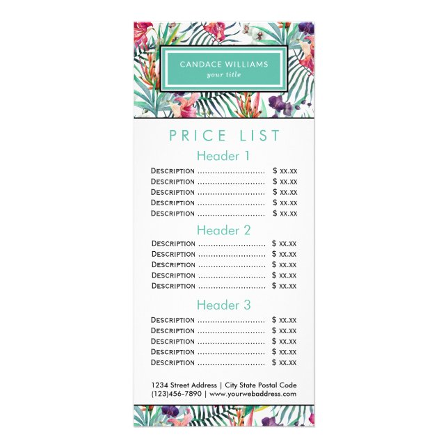 Exotic Tropical Pattern Price Menu (Front)
