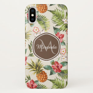 Exotic Tropical Pineapple Floral Brown Monogram Case-Mate iPhone Case