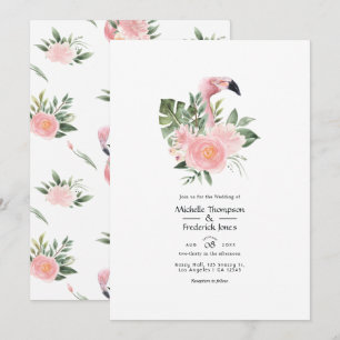 Exotic Tropical Pink Flamingo Wedding Invitation