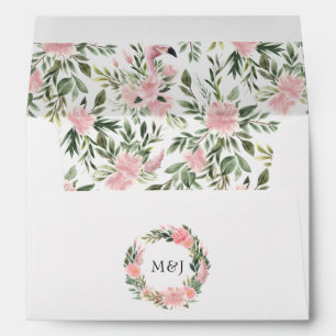 Exotic Tropical Pink Flamingo Wedding Monogram Envelope