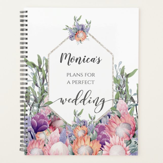 Exotic Tropical Protea Watercolor Wedding Planner (Front)
