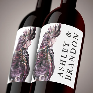 Exotic Tropical Purple Parrot with Names Wine Wine Label