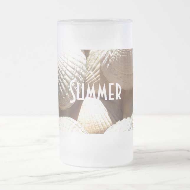 Exotic Tropical Sea Shell Summer Beach Photography Frosted Glass Beer Mug (Center)