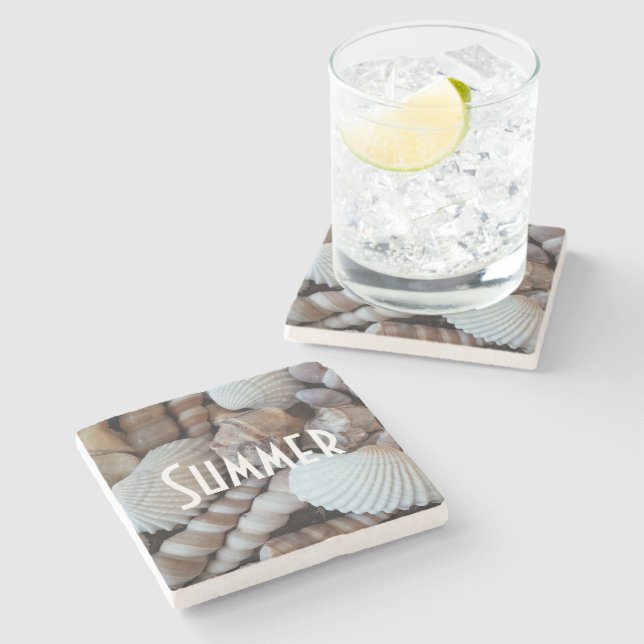 Exotic Tropical Summer Sea Shells Photography Stone Coaster (Side)