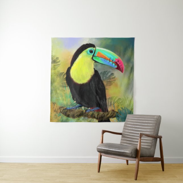 Exotic Tropical Toco Tapestry Toucan Bird Painting (In Situ)
