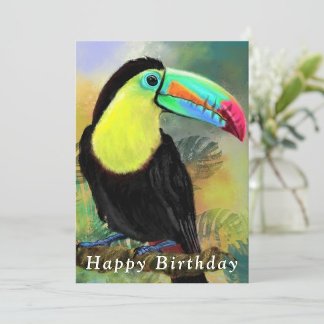 Exotic Tropical Toco Toucan Bird Birthday Card (Standing Front)