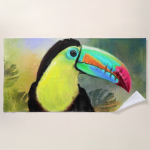 Exotic Tropical Toco Toucan Bird - Painting Migned Beach Towel