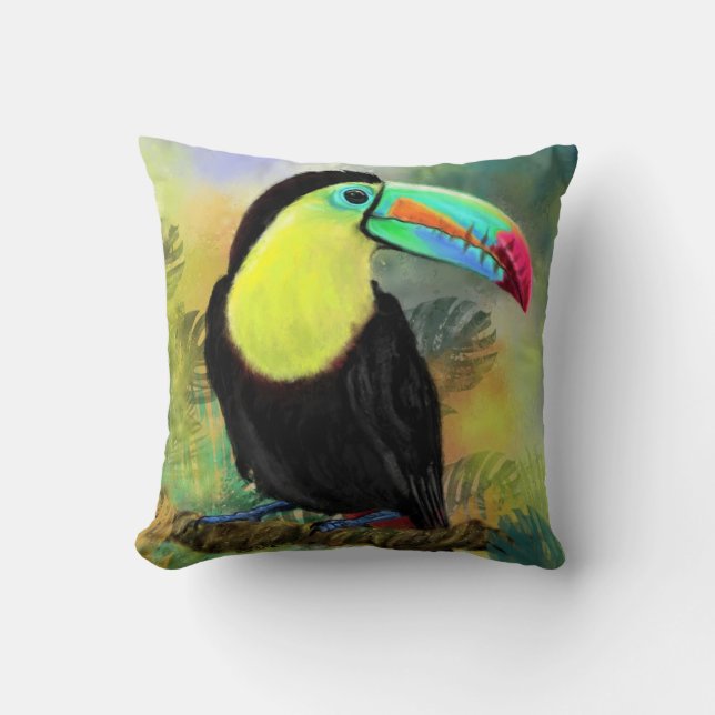 Exotic Tropical Toco Toucan Bird - Painting Migned Cushion (Front)