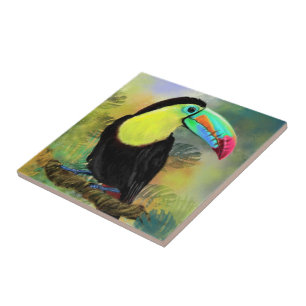 Exotic Tropical Toco Toucan Bird - Painting Migned Tile