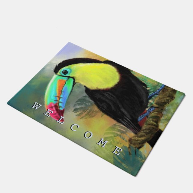 Exotic Tropical Toco Toucan Bird - Welcome - Doormat (Angled)