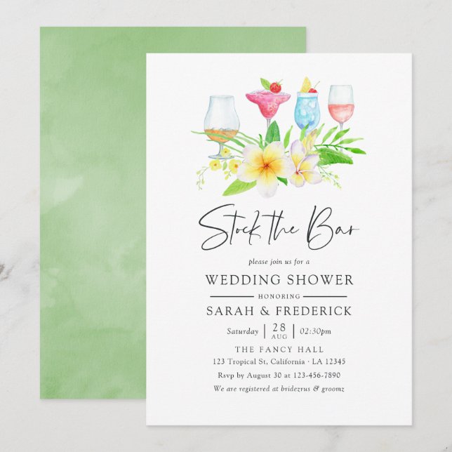 Exotic Tropical Watercolor Floral Stock the Bar Invitation (Front/Back)