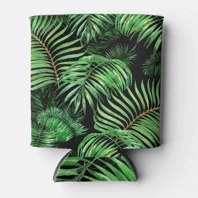 Exotic tropical, watercolor palm pattern. can cooler (Front)
