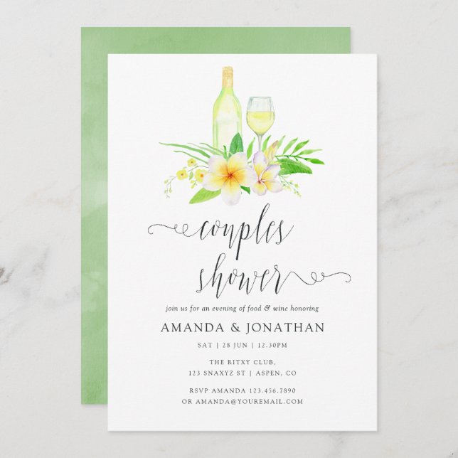 Exotic Watercolor Couples Shower Wine Tasting Invitation (Front/Back)