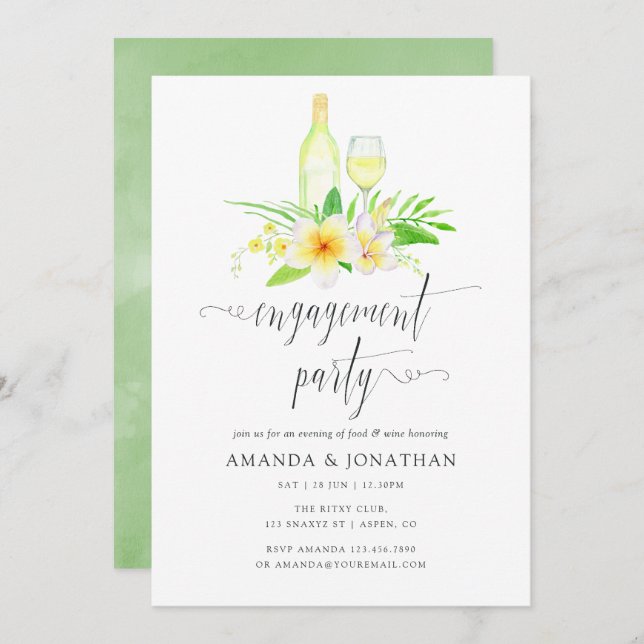 Exotic Watercolor Engagement Party Wine Tasting Invitation (Front/Back)