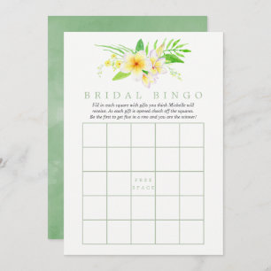 Exotic Watercolor Frangipani Bridal Shower Bingo Invitation