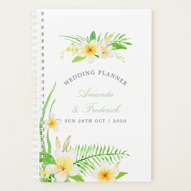 Exotic Watercolor Frangipani Wedding Planner (Front)