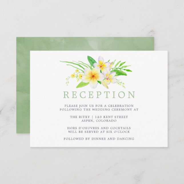 Exotic Watercolor Frangipani Wedding Reception Invitation (Front/Back)