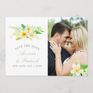 Exotic Watercolor Frangipani Wedding Save the Date