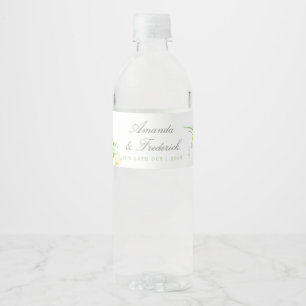 Exotic Watercolor Frangipanis Wedding Water Bottle Label