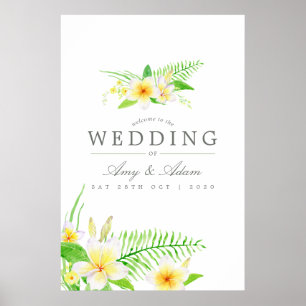 Exotic Watercolor Frangipanis Wedding Welcome Poster