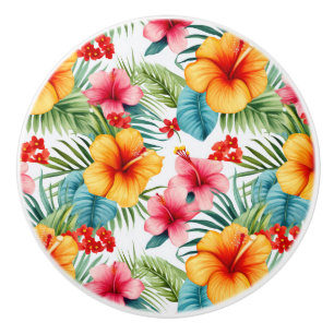 Exotic Watercolor Hawaiian Floral  Ceramic Knob