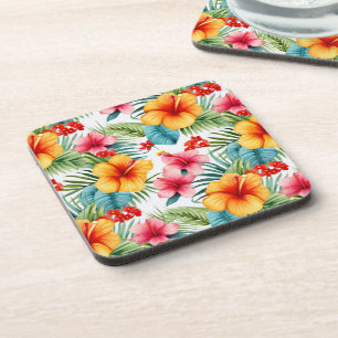 Exotic Watercolor Hawaiian Floral Coaster