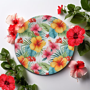 Exotic Watercolor Hawaiian Floral Paper Plate