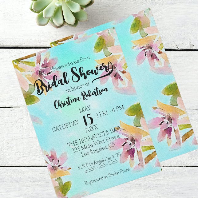Exotic Watercolor Succulents Bridal Shower Invitation (Creator Uploaded)