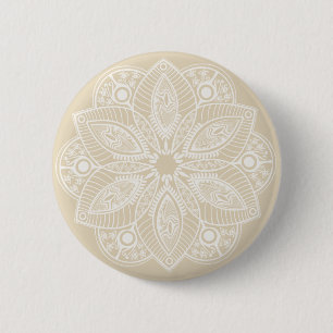 Exotic White Mandala on Beige Background 6 Cm Round Badge